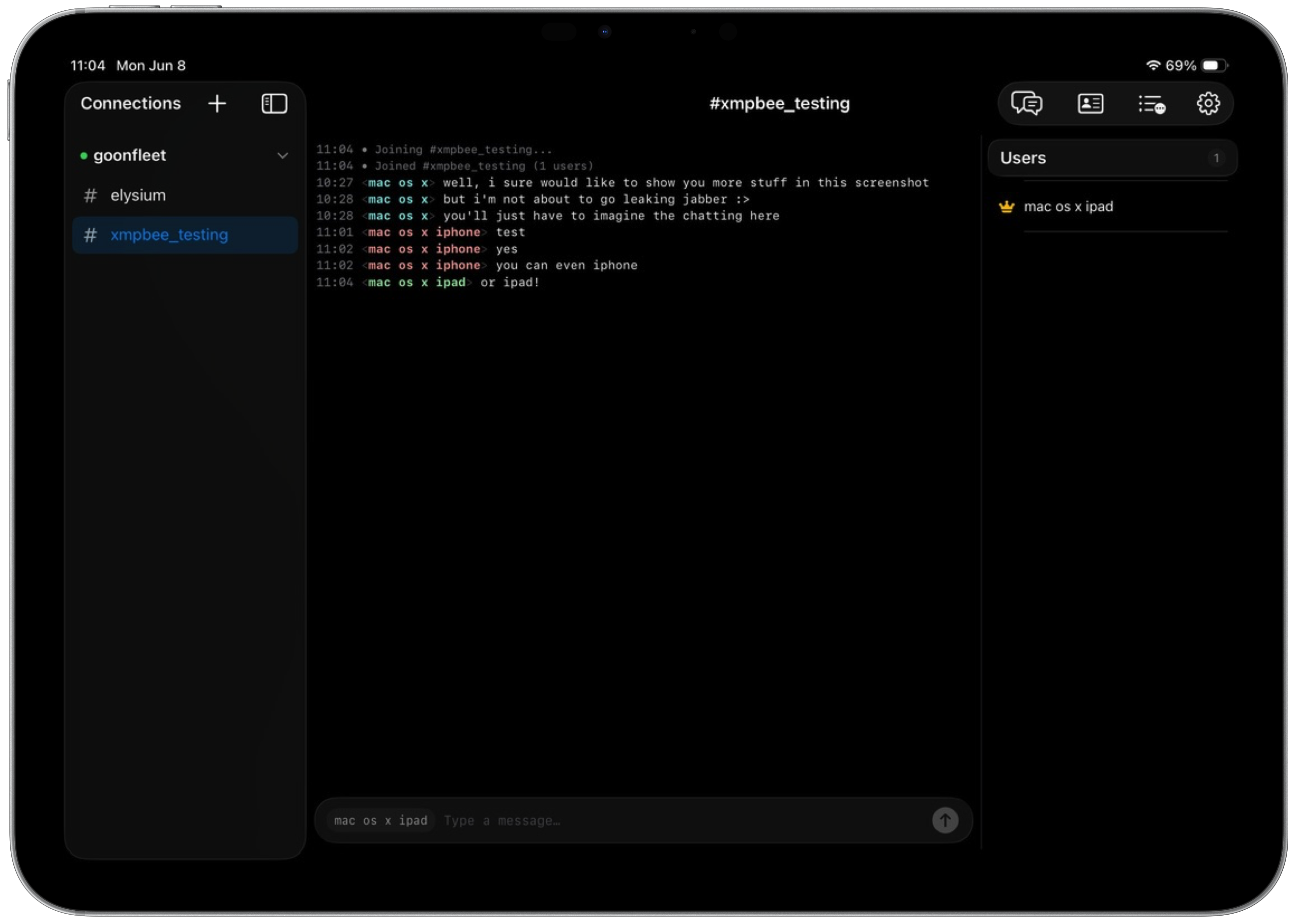 XMPBee on iPad