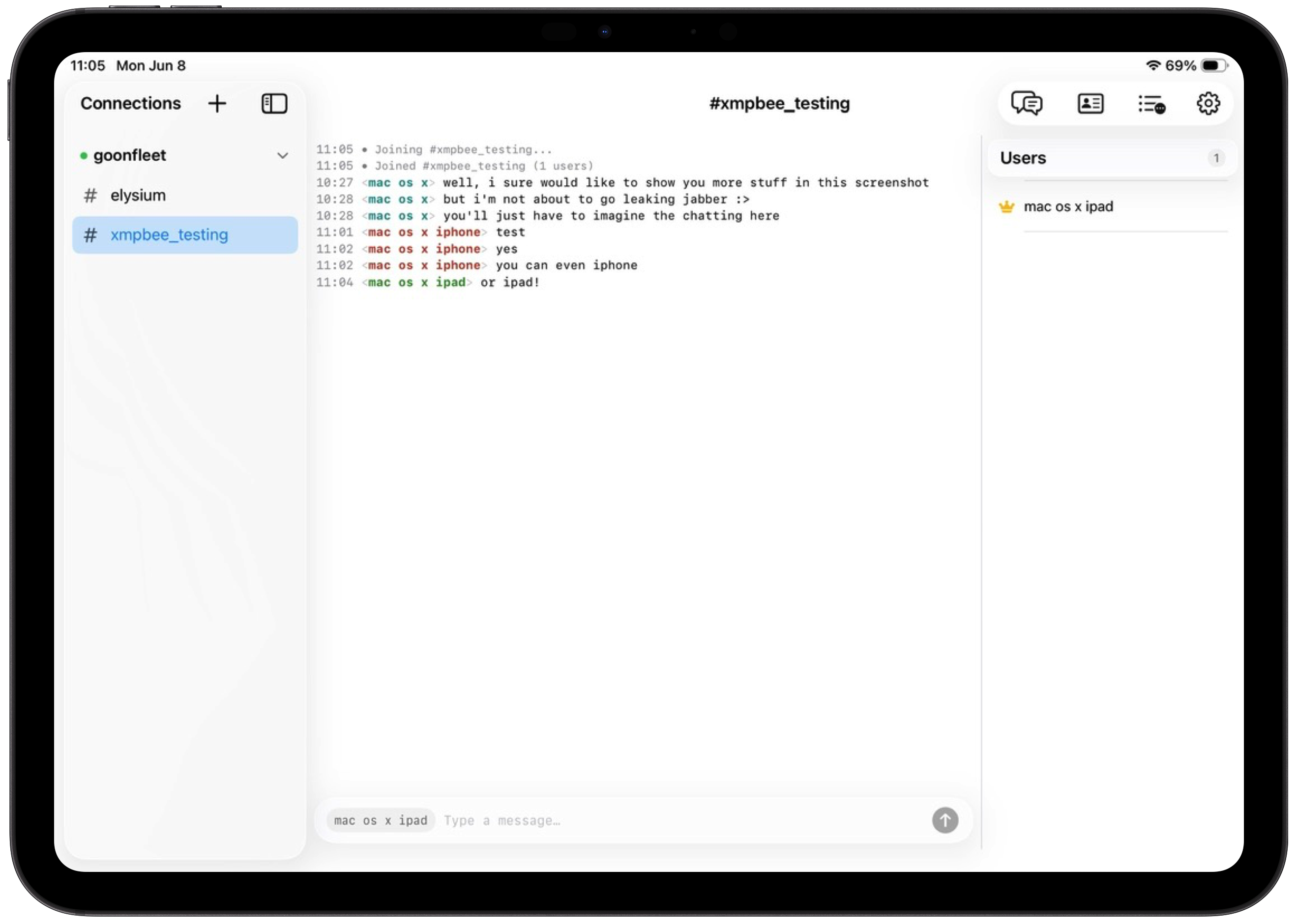 XMPBee on iPad